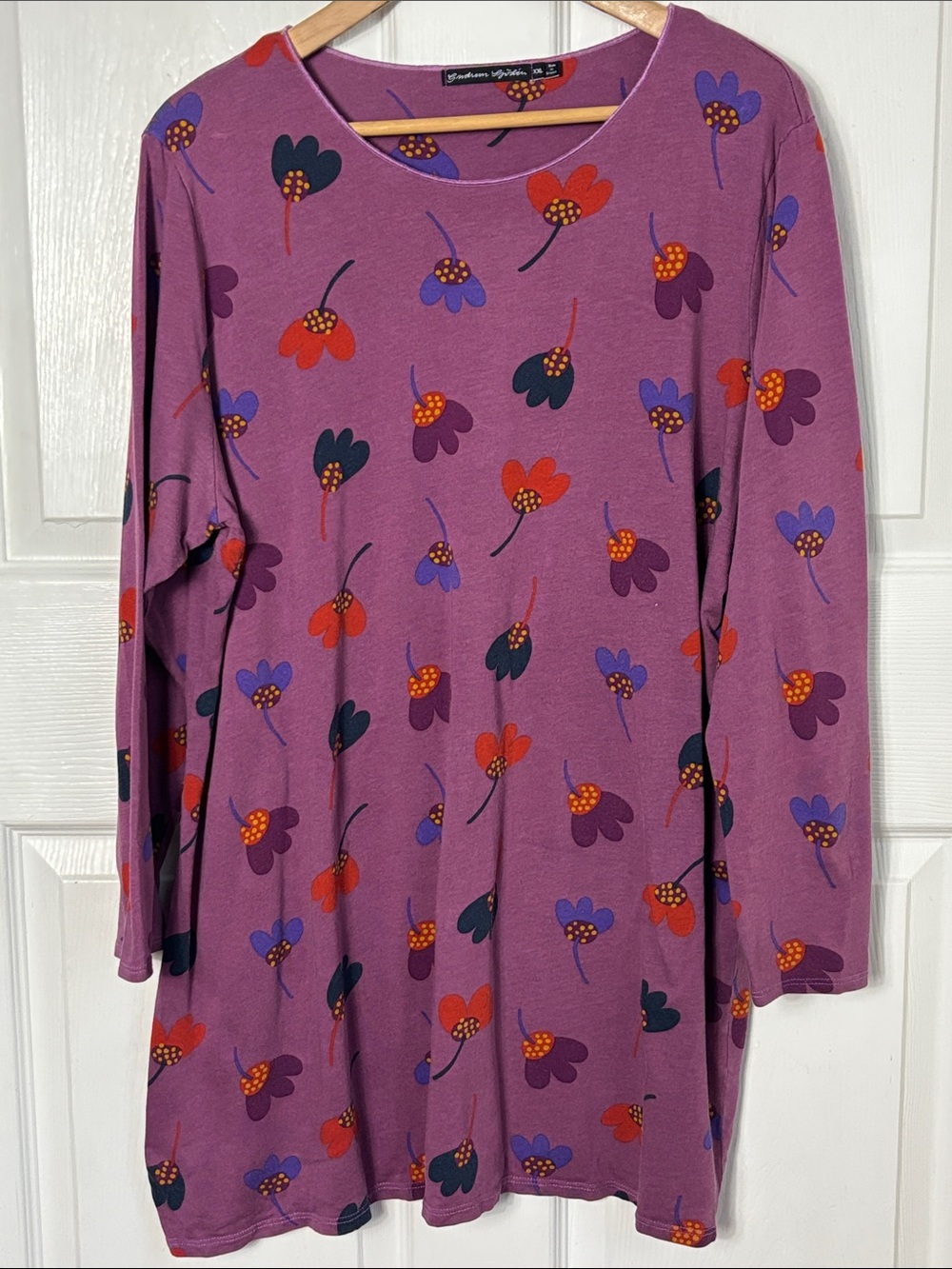 GUDRUN SJODEN Purple Floral Tunic Cotton Modal Blend Size XXL Made in Greece